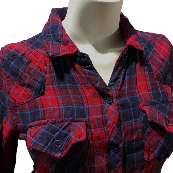 Rails Kendra Red Navy Blue Plaid Button Up Shirt Gauze Rayon Womens Small - Picture 3 of 8